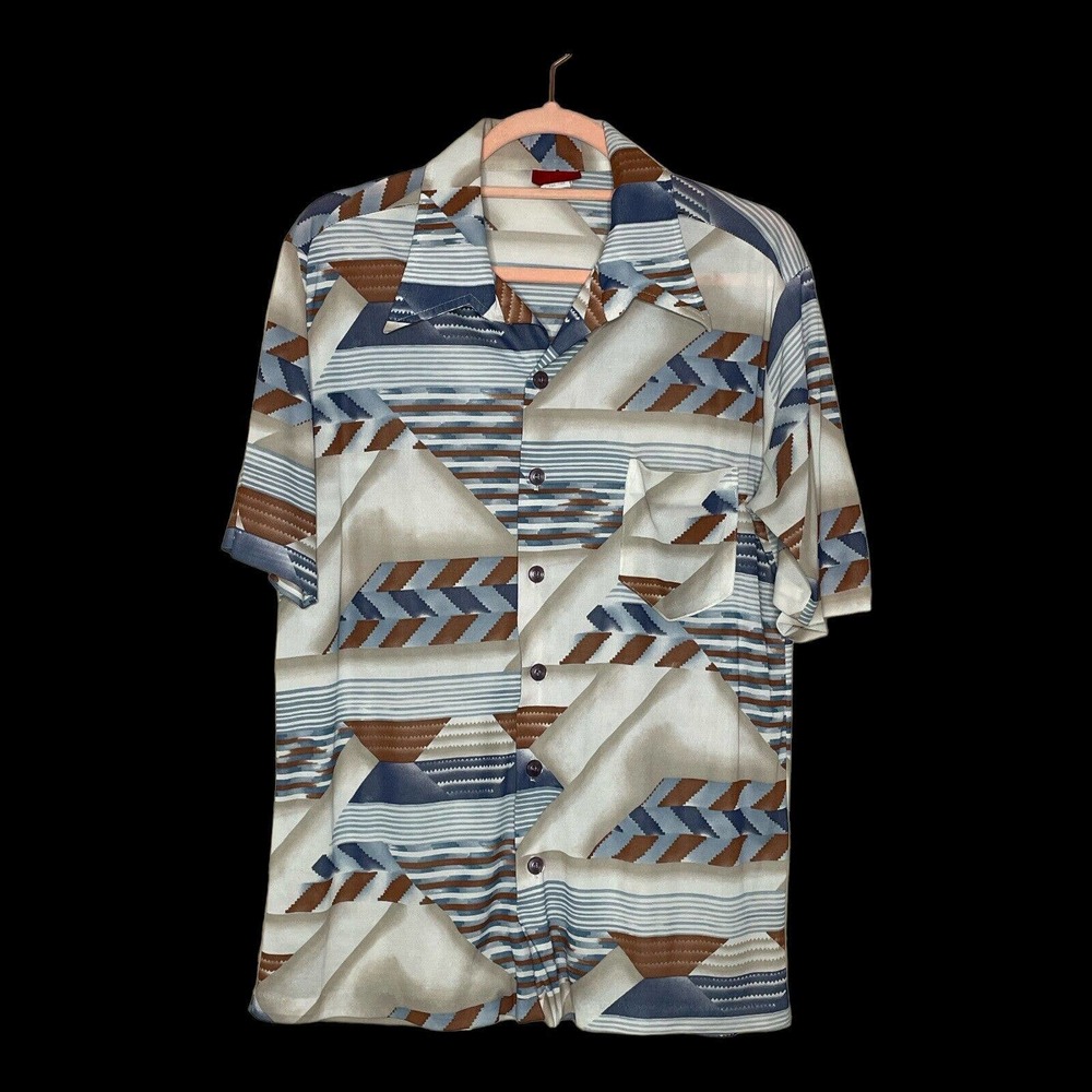 Vintage Sears Large Mens Multicolor Short Sleeve Collared Button Up Shirt